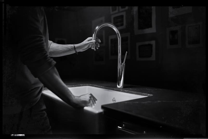 Luxury kitchen faucet in use